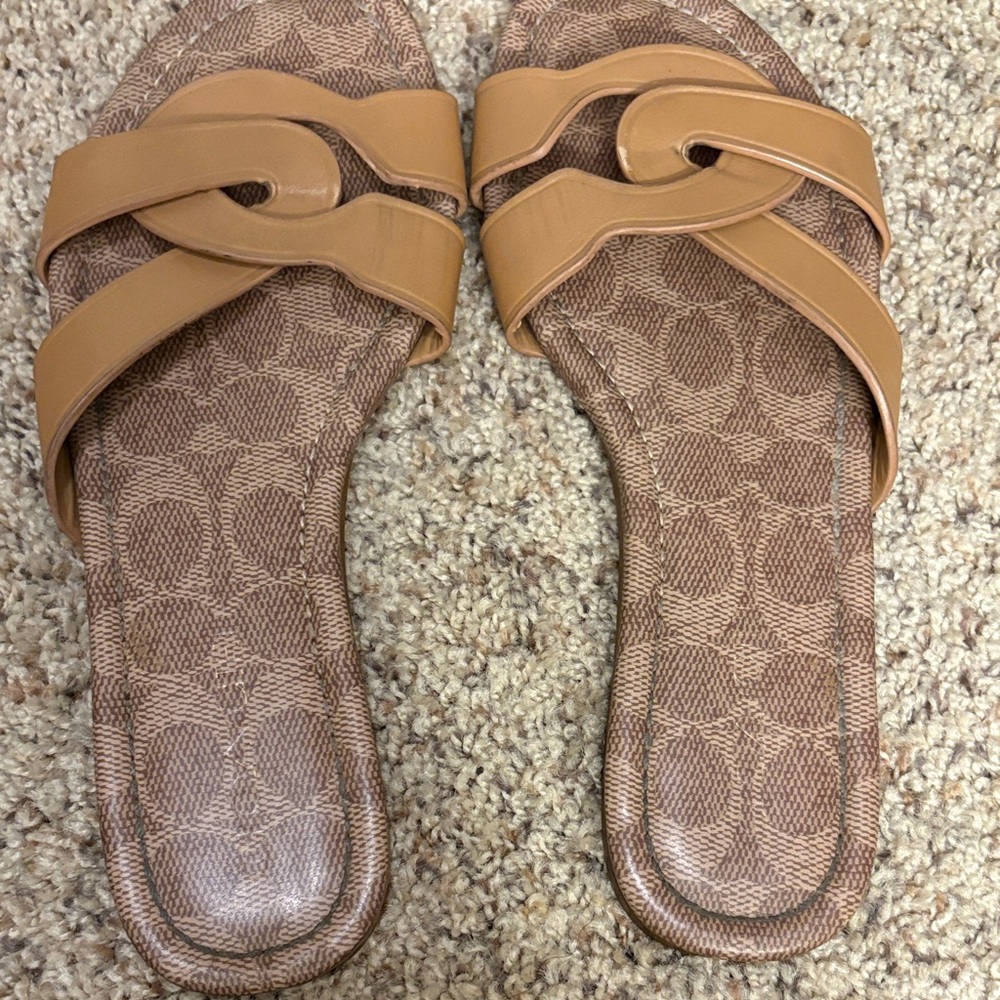 Coach Brown and Tan Slide Sandals
